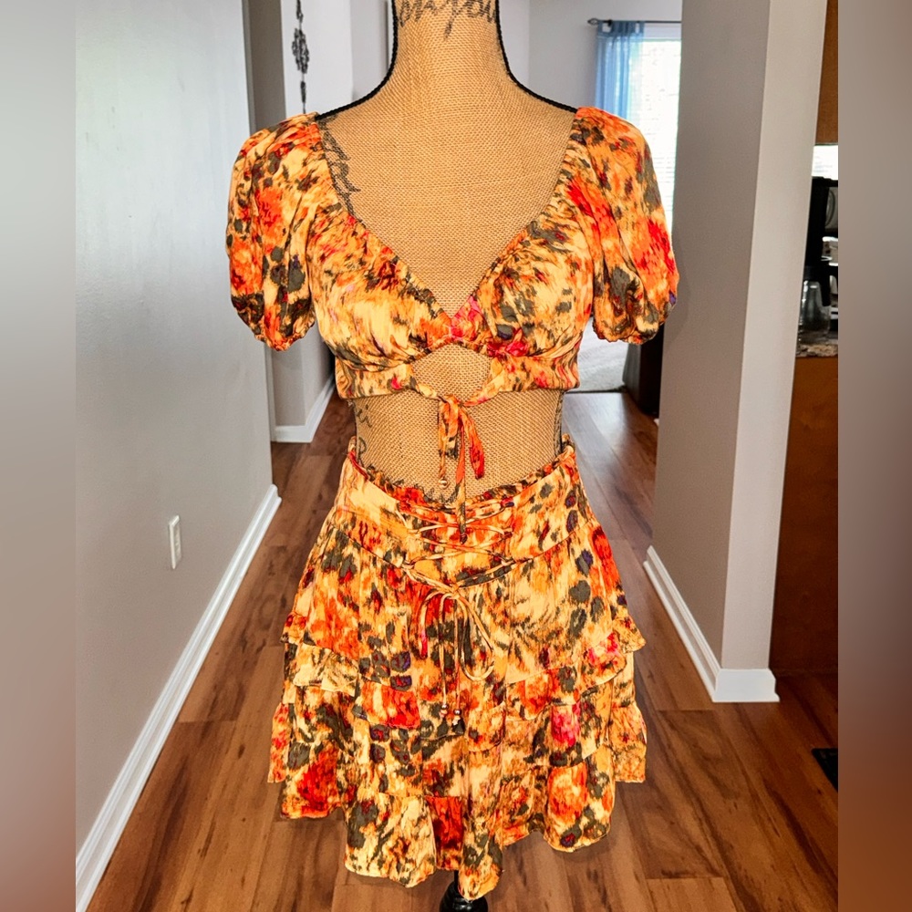 Oliviaceous NWT two piece BoHo crop top skirt sexy matching set